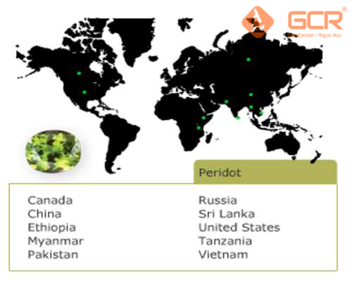 Bản đồ phân bố peridot trên thế giới